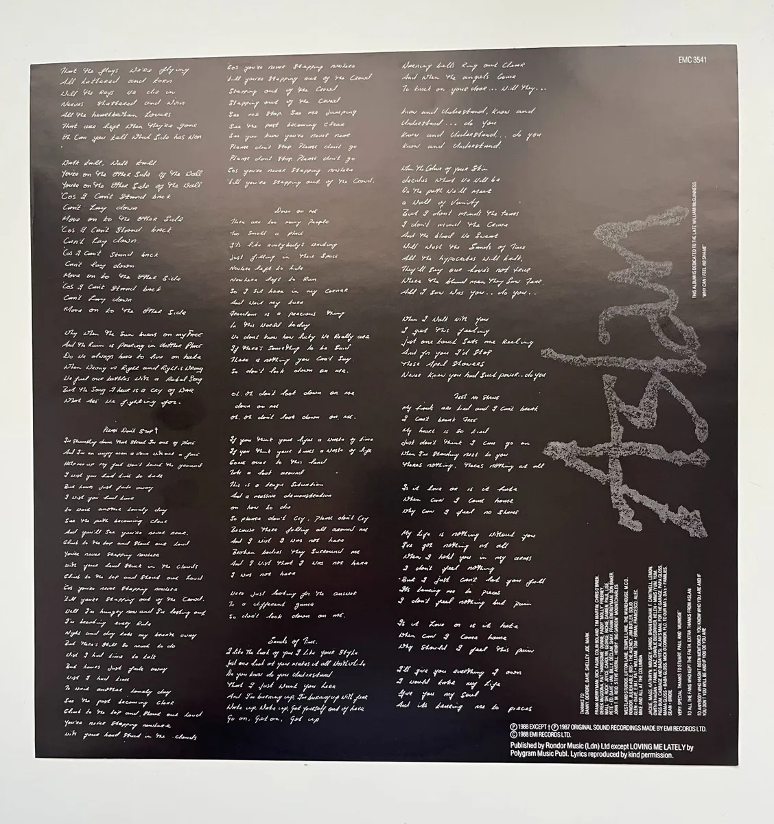Aslan Feel No Shame Original 1988 Vinyl LP - Image 3