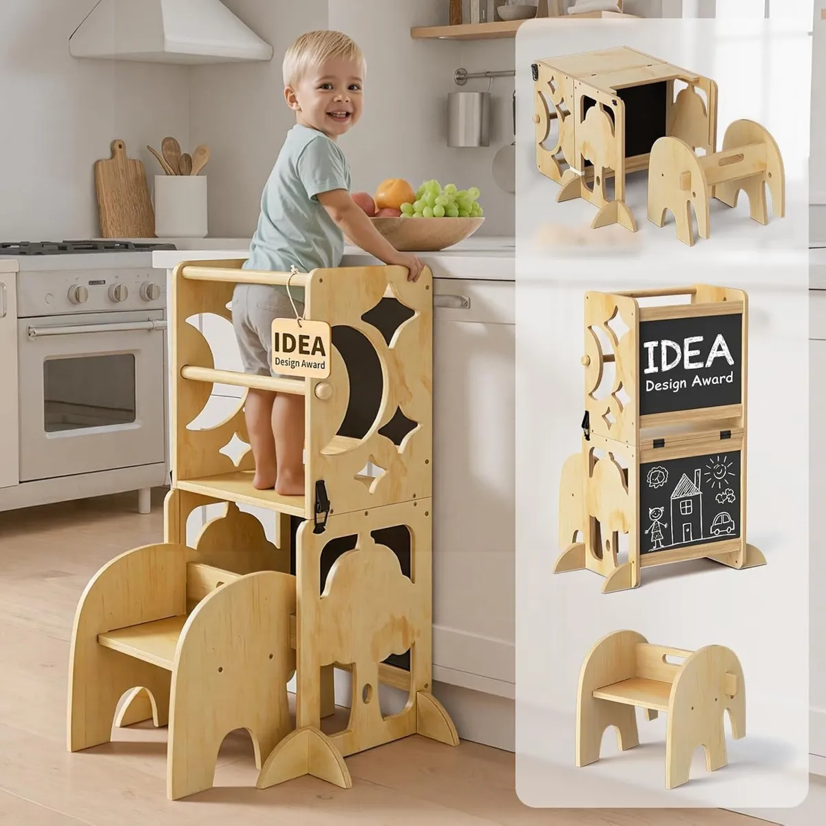 4-In-1 Wooden Step Stool for Toddlers Foldable - Image 1
