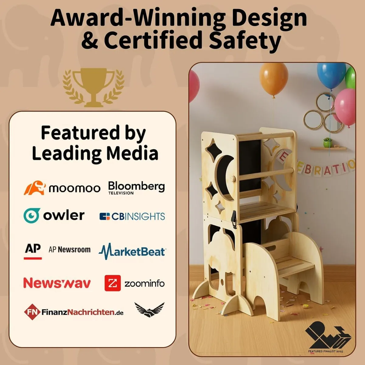4-In-1 Wooden Step Stool for Toddlers Foldable - Image 2