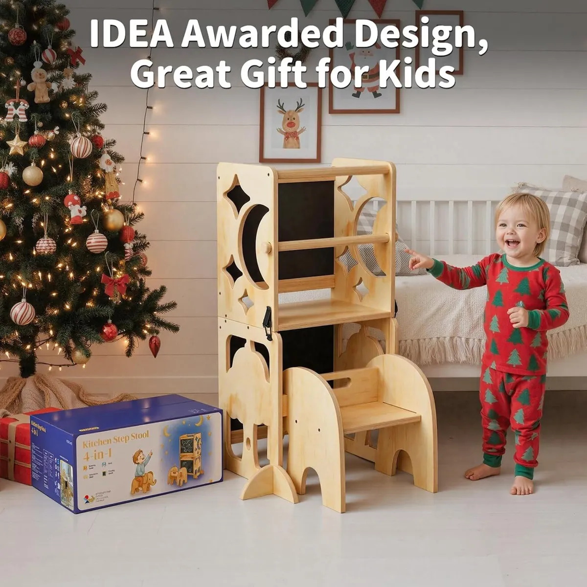 4-In-1 Wooden Step Stool for Toddlers Foldable - Image 3