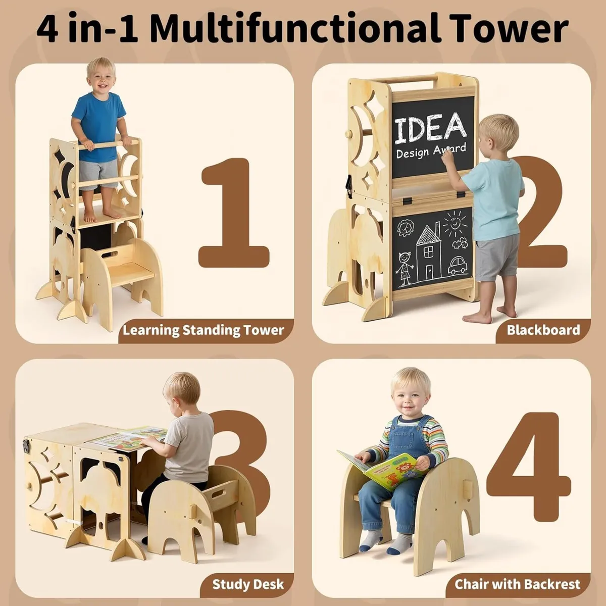4-In-1 Wooden Step Stool for Toddlers Foldable - Image 4