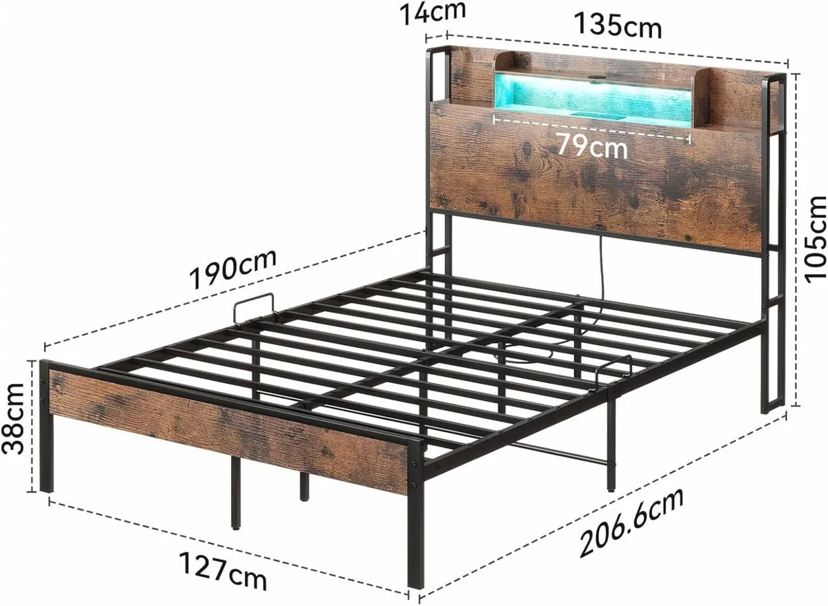 Bed Frame with Storage Wooden Headboard - Image 2