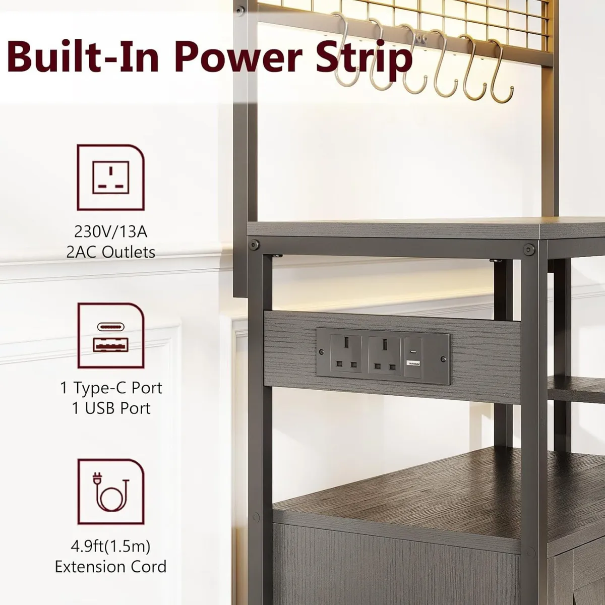 Bakers Rack with Power Outlet 6-Tier Kitchen - Image 4