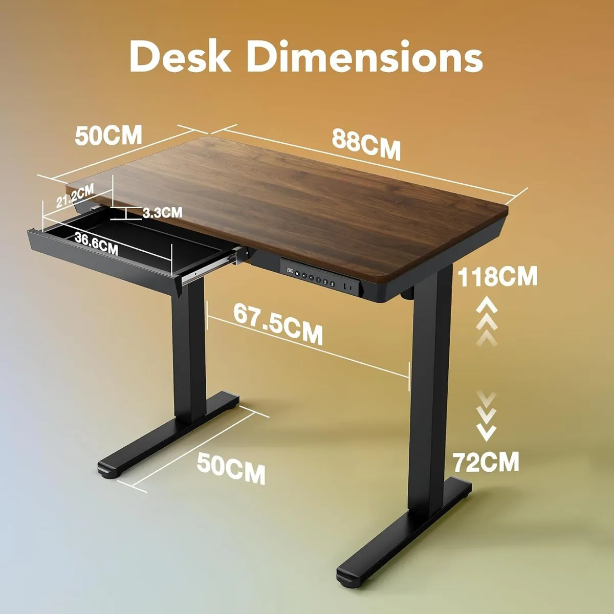 One Piece Standing Desk with Drawer Walnut - Image 2