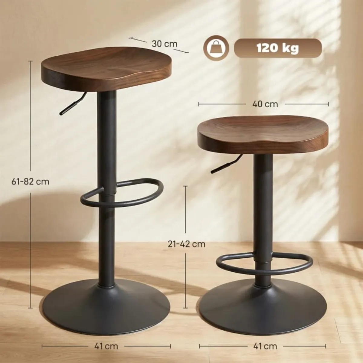 Bar Stool Set of 2, Height-Adjustable Swivel Chair - Image 1