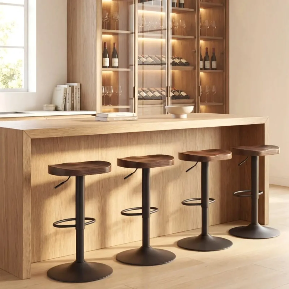 Bar Stool Set of 2, Height-Adjustable Swivel Chair - Image 2