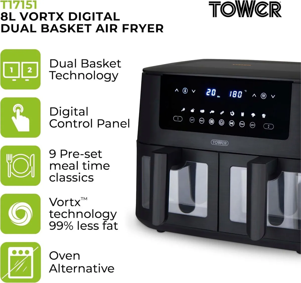Vortx Vizion 9L Dual Basket Air Fryer - Image 2