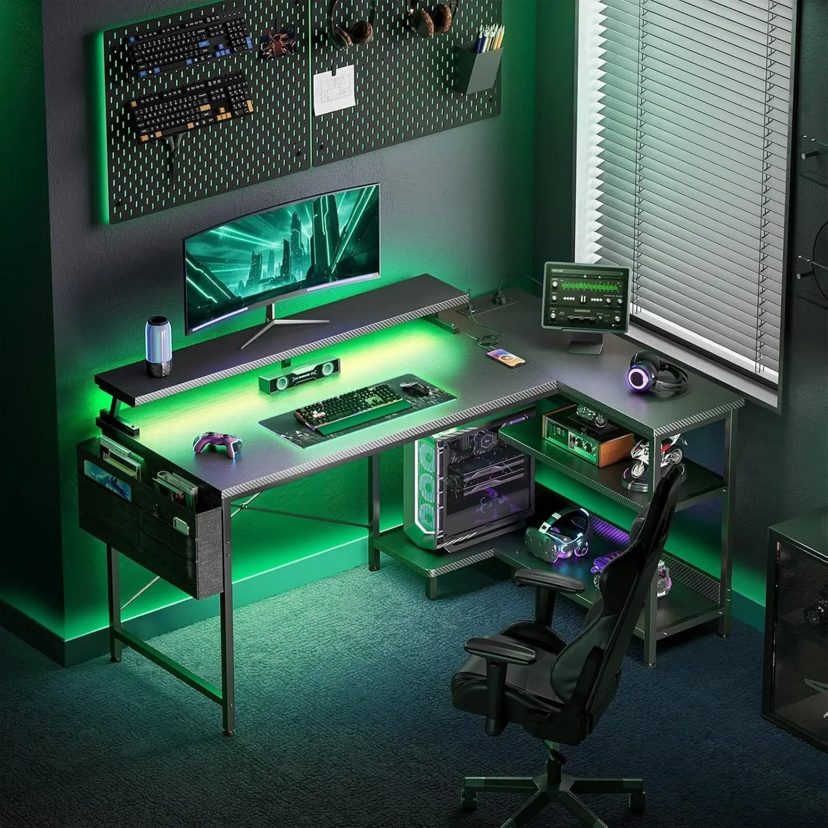 L Shaped Gaming Desk with LED Lights Power - Image 2