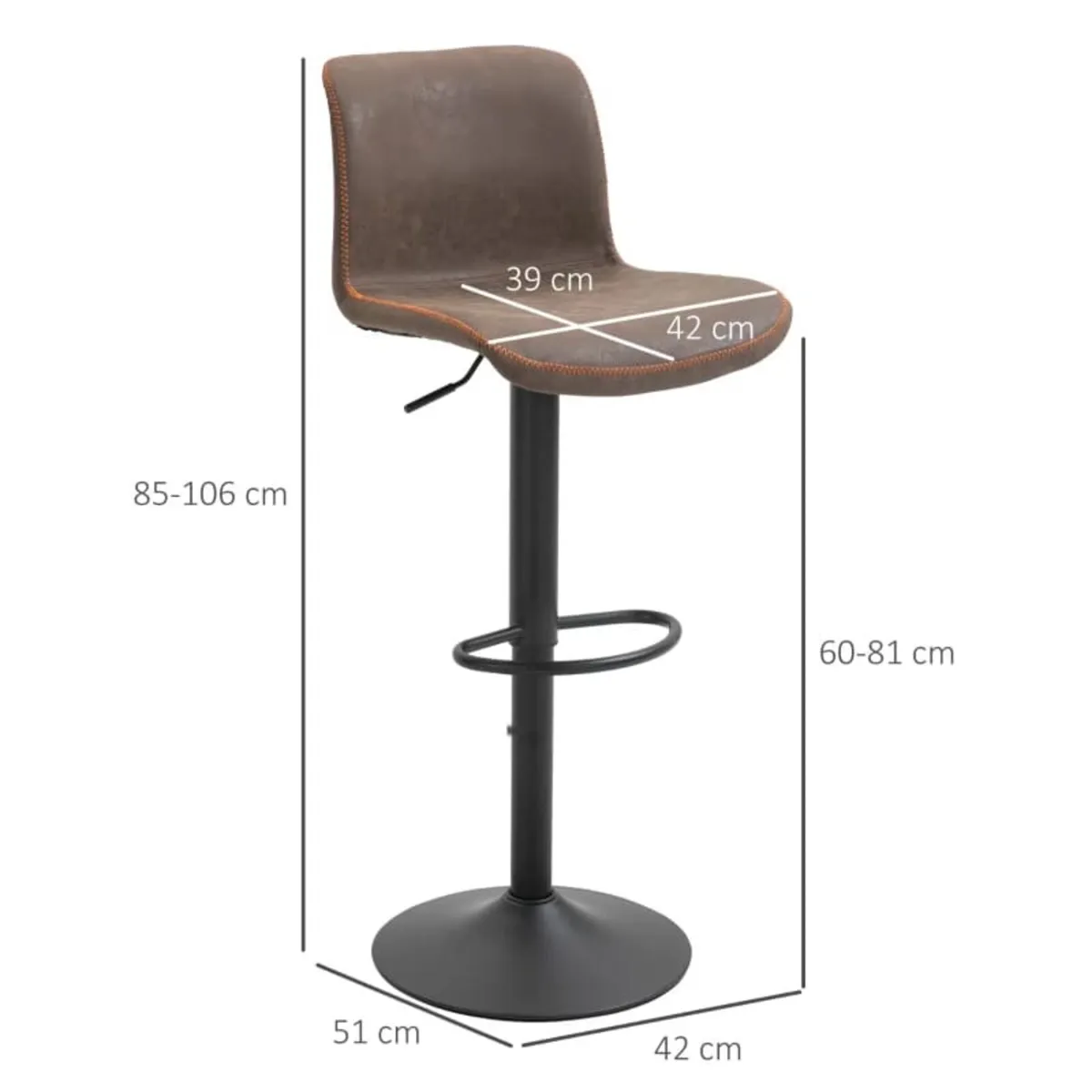 Retro Barstools Set of 2 PU Leather Adjustable Hei - Image 3