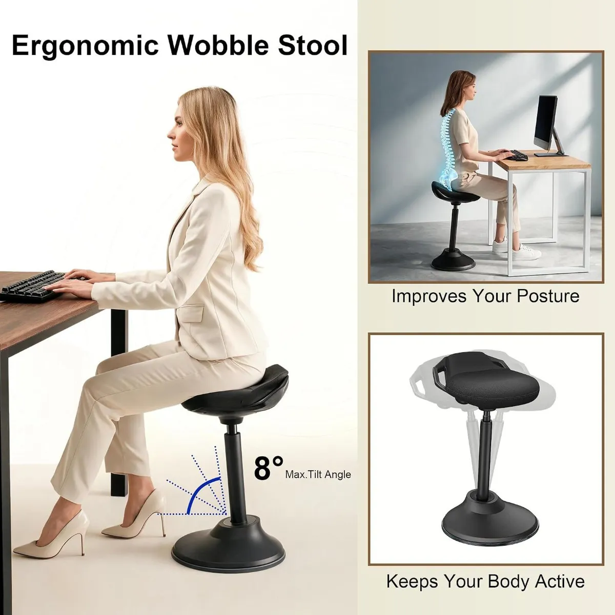 Ergonomic Wobble Stool for Standing Desk Height - Image 4
