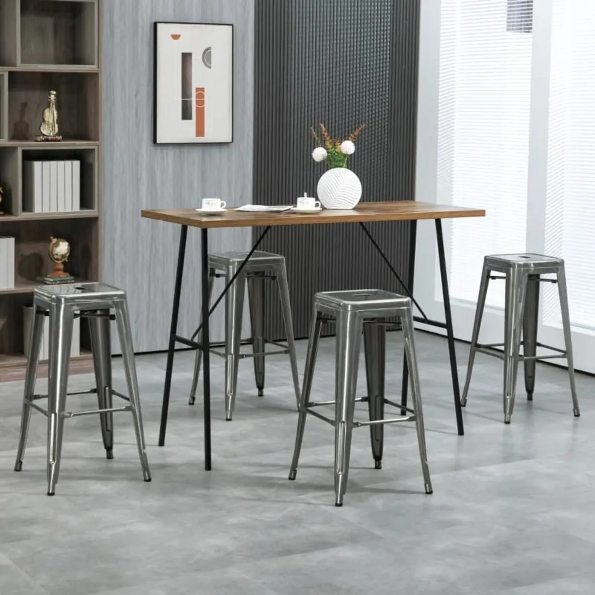Set of 4 stackable industrial bar stools seat heig - Image 3