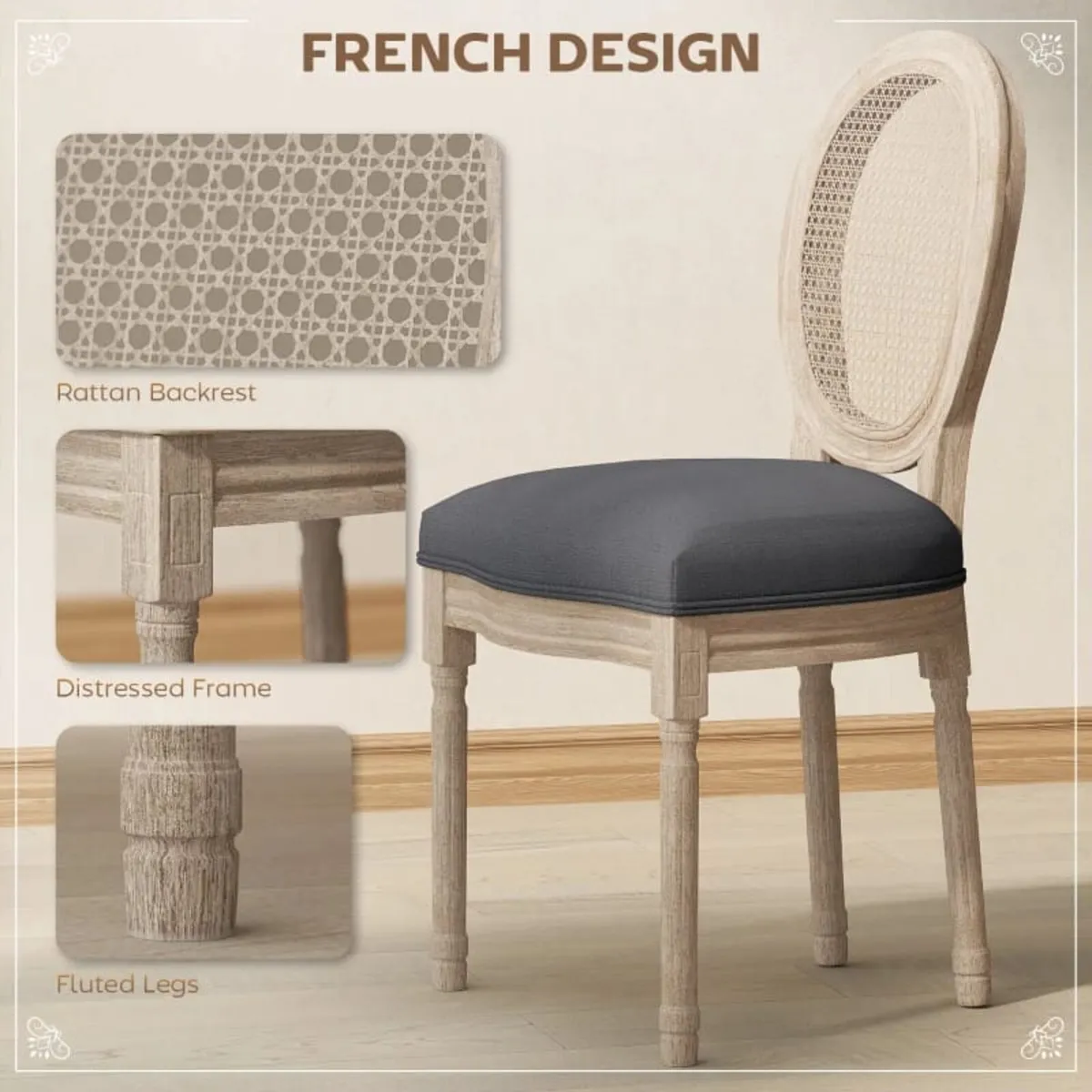 Set of 2 Dining Chairs - Louis XVI Style Medallion - Image 4
