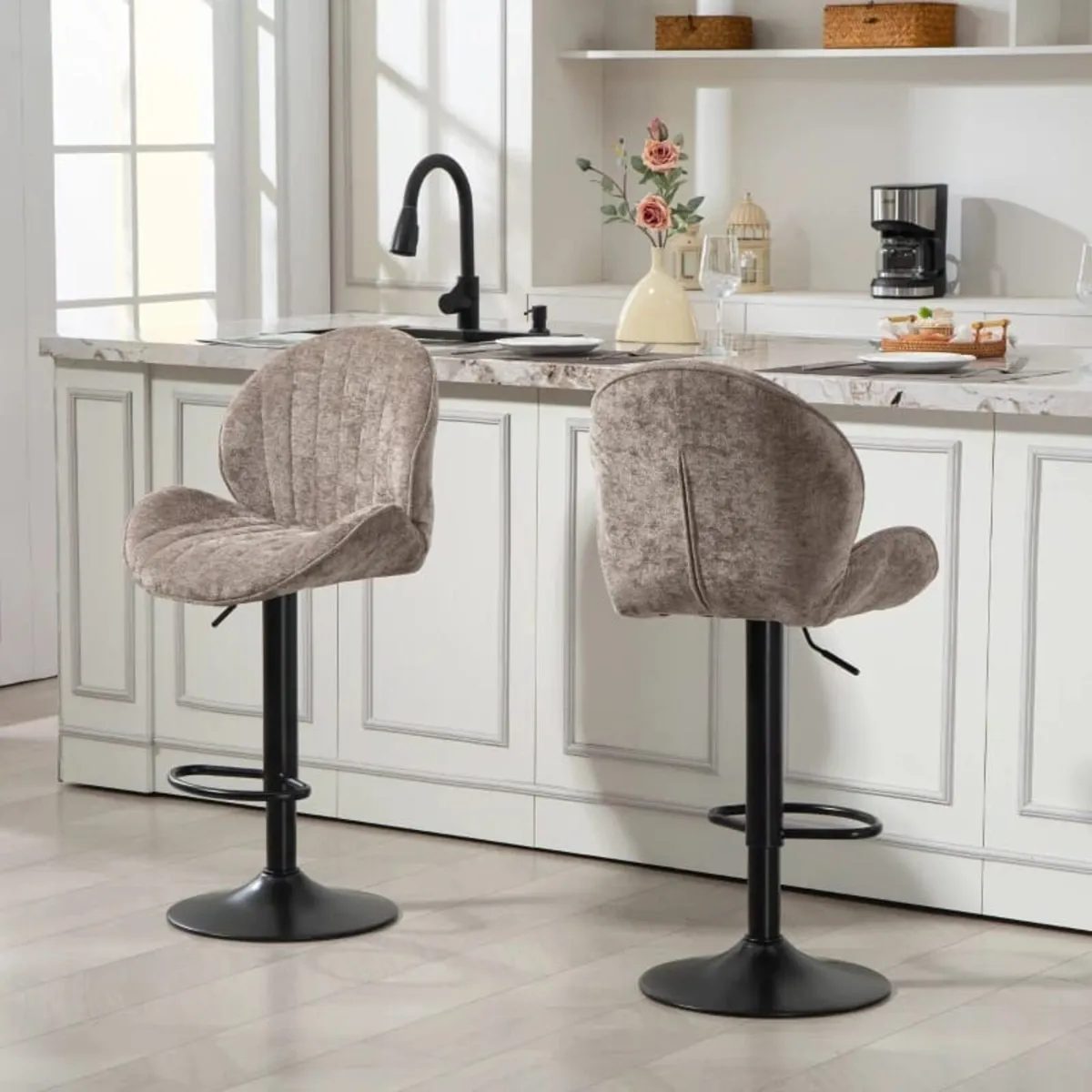 Set of 2 Shell-Shape Bar Stools, Backrest, Height - Image 1