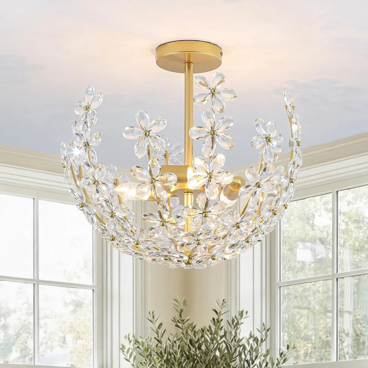 Floral Crystal Ceiling Light 3-Light Chandelier - Image 1