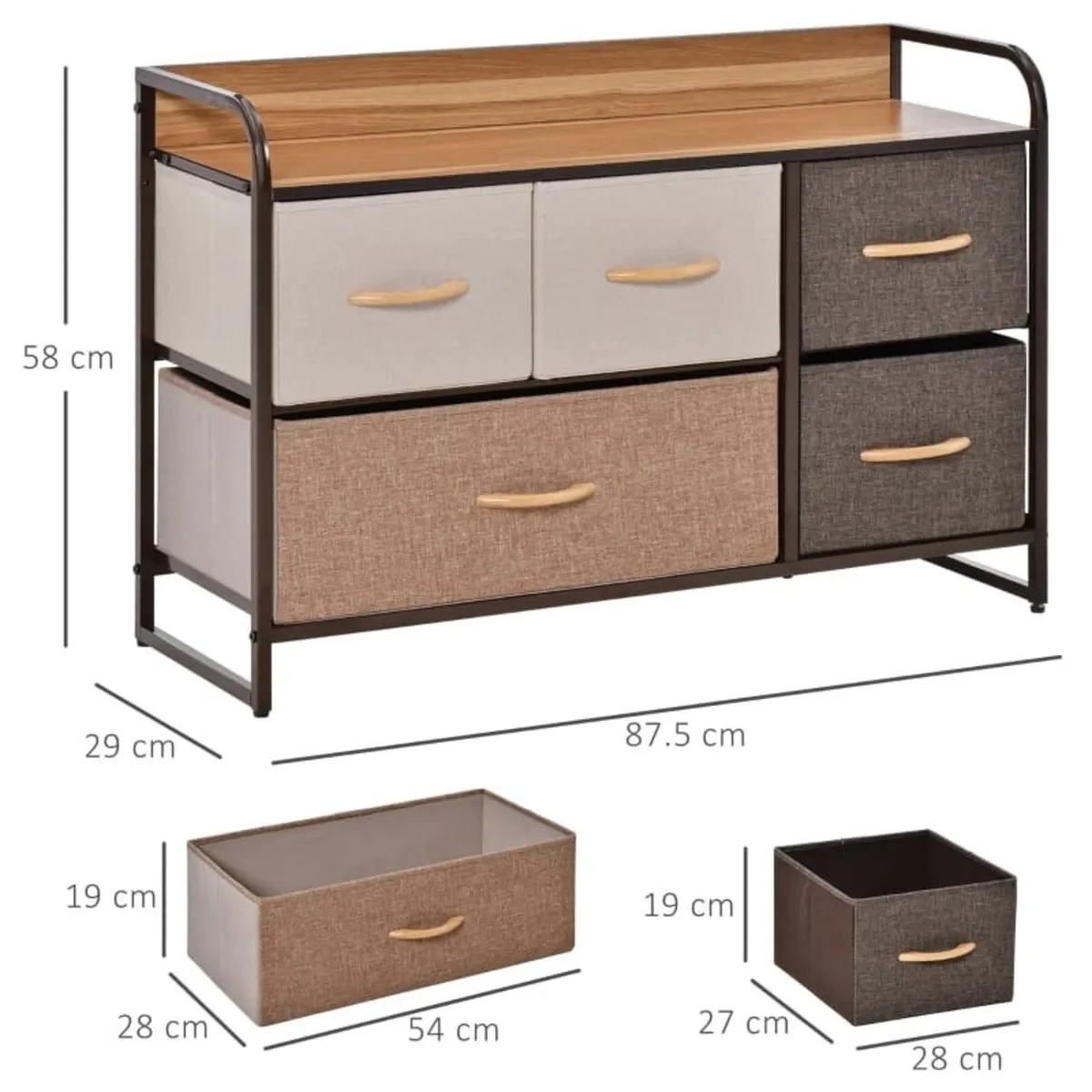 5-Drawer Dresser, Linen Fabric Chest of Drawers, D - Image 3