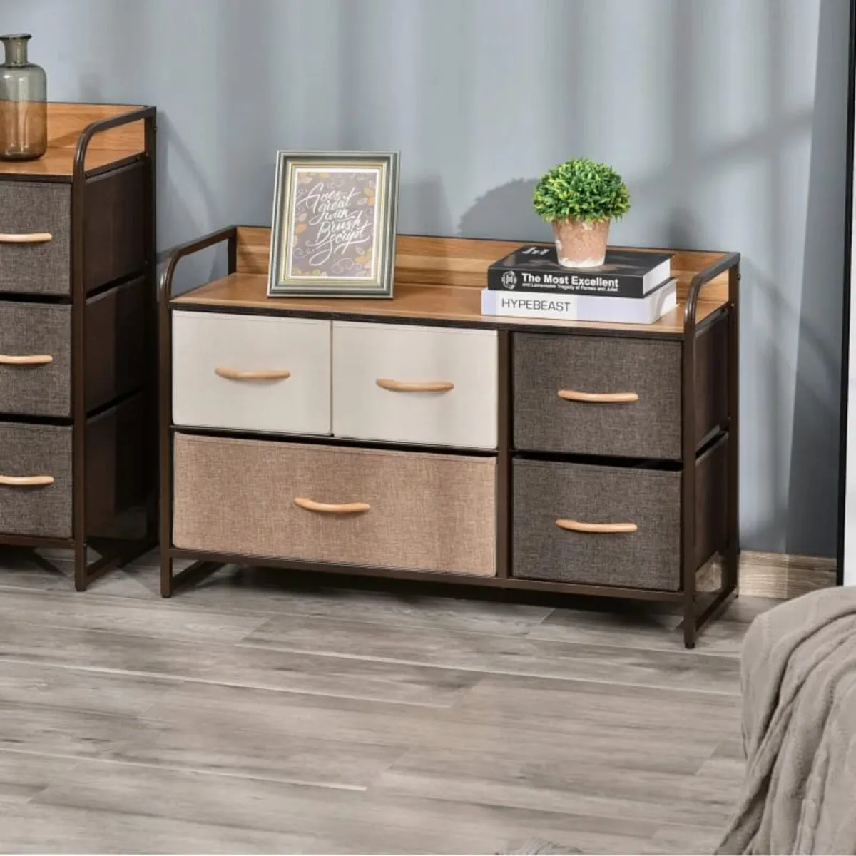 5-Drawer Dresser, Linen Fabric Chest of Drawers, D - Image 4