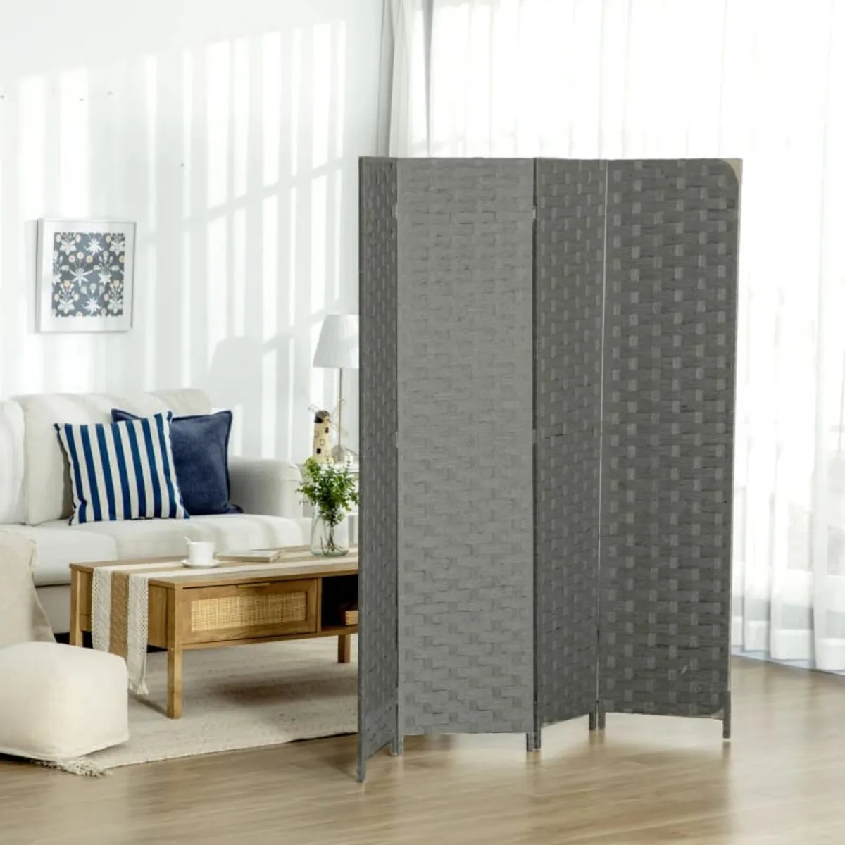 4-Panel Room Dividers, Wave Fibre Freestanding Fol - Image 3