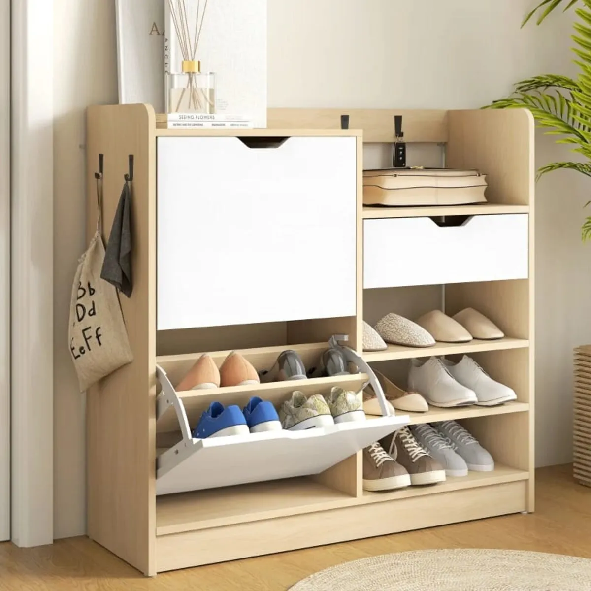 Shoe rack for hallway, shoe cabinet with tilt draw - Image 1