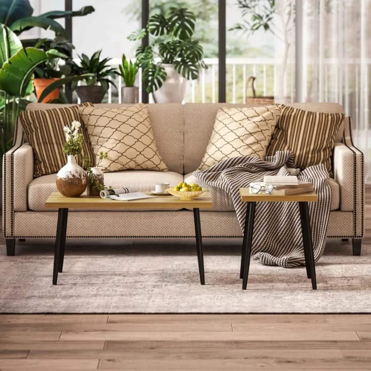 2-piece Coffee Tables Set, Large and Small Table w - Image 2