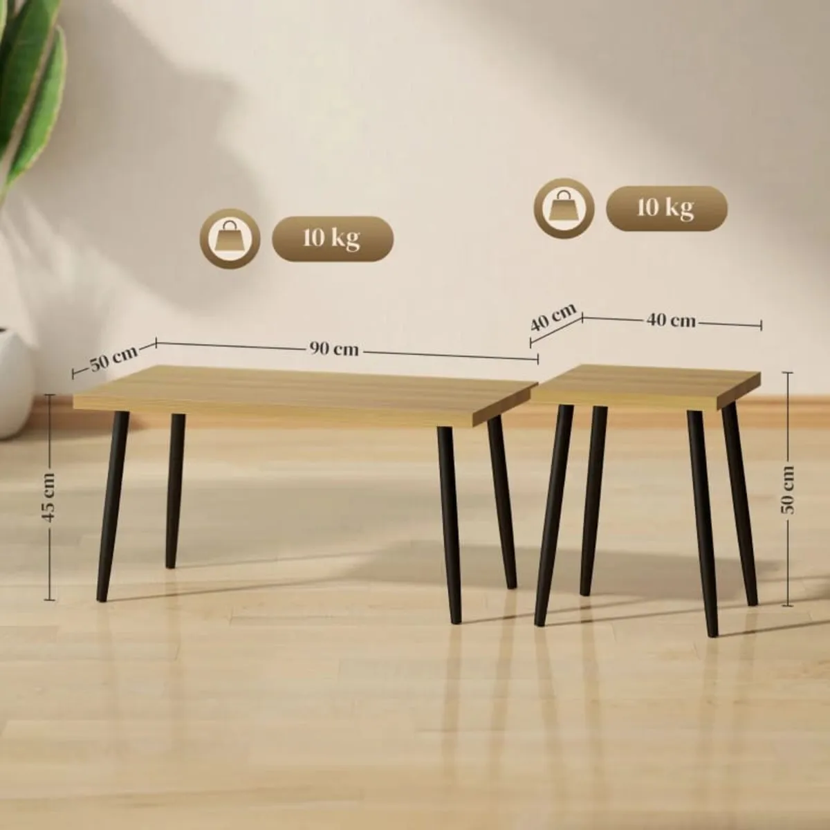 2-piece Coffee Tables Set, Large and Small Table w - Image 3