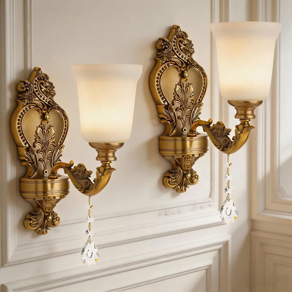 2-Pack Retro Wall Sconce with Milk Glass Shade - Image 1