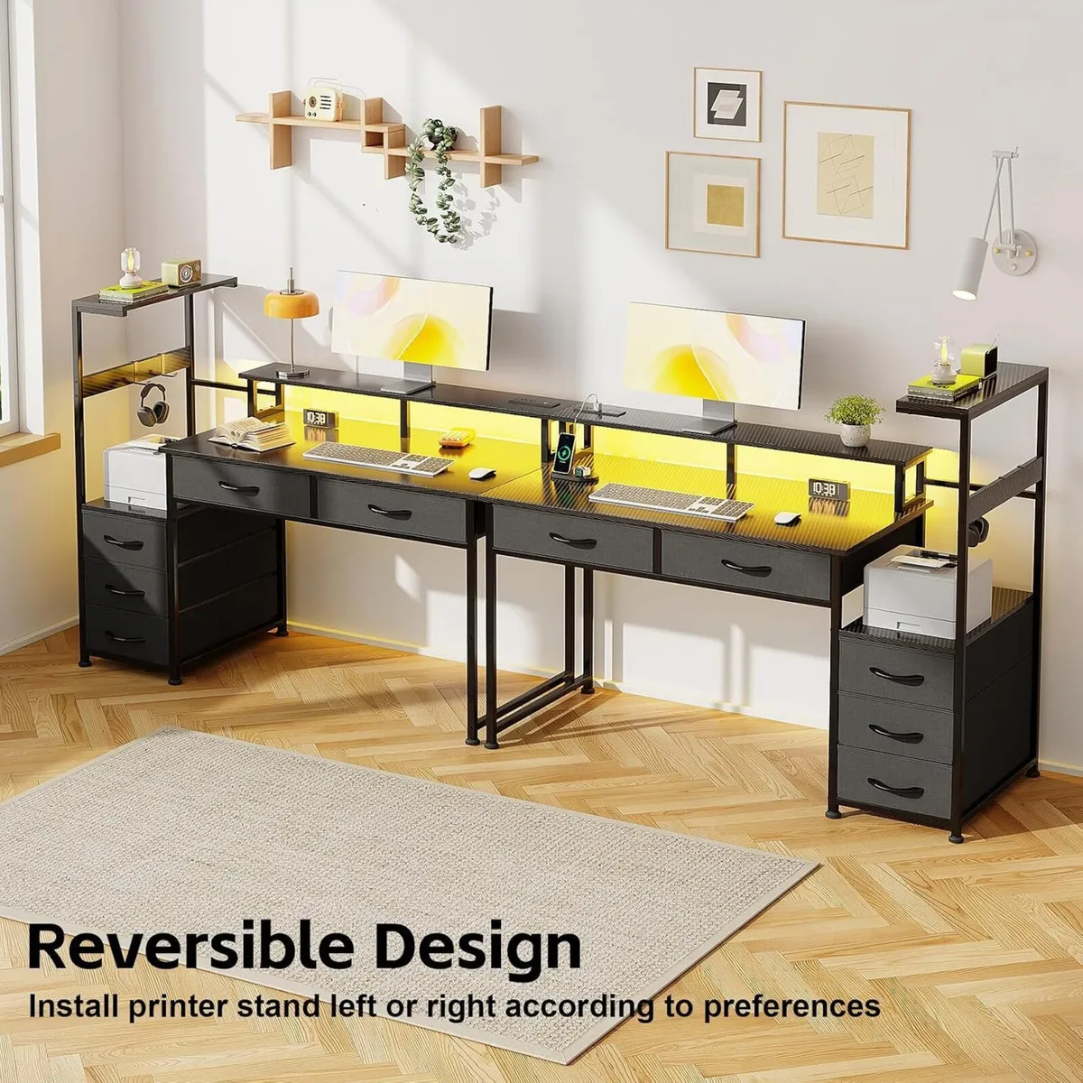 Computer Desk with 6 Fabric Drawers Reversible - Image 4
