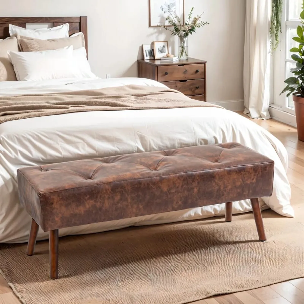 Bed-end bench button-tufted vintage style 114 x 38 - Image 3