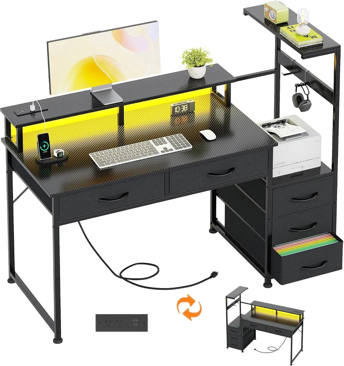 Computer Desk with 6 Fabric Drawers Reversible - Image 1