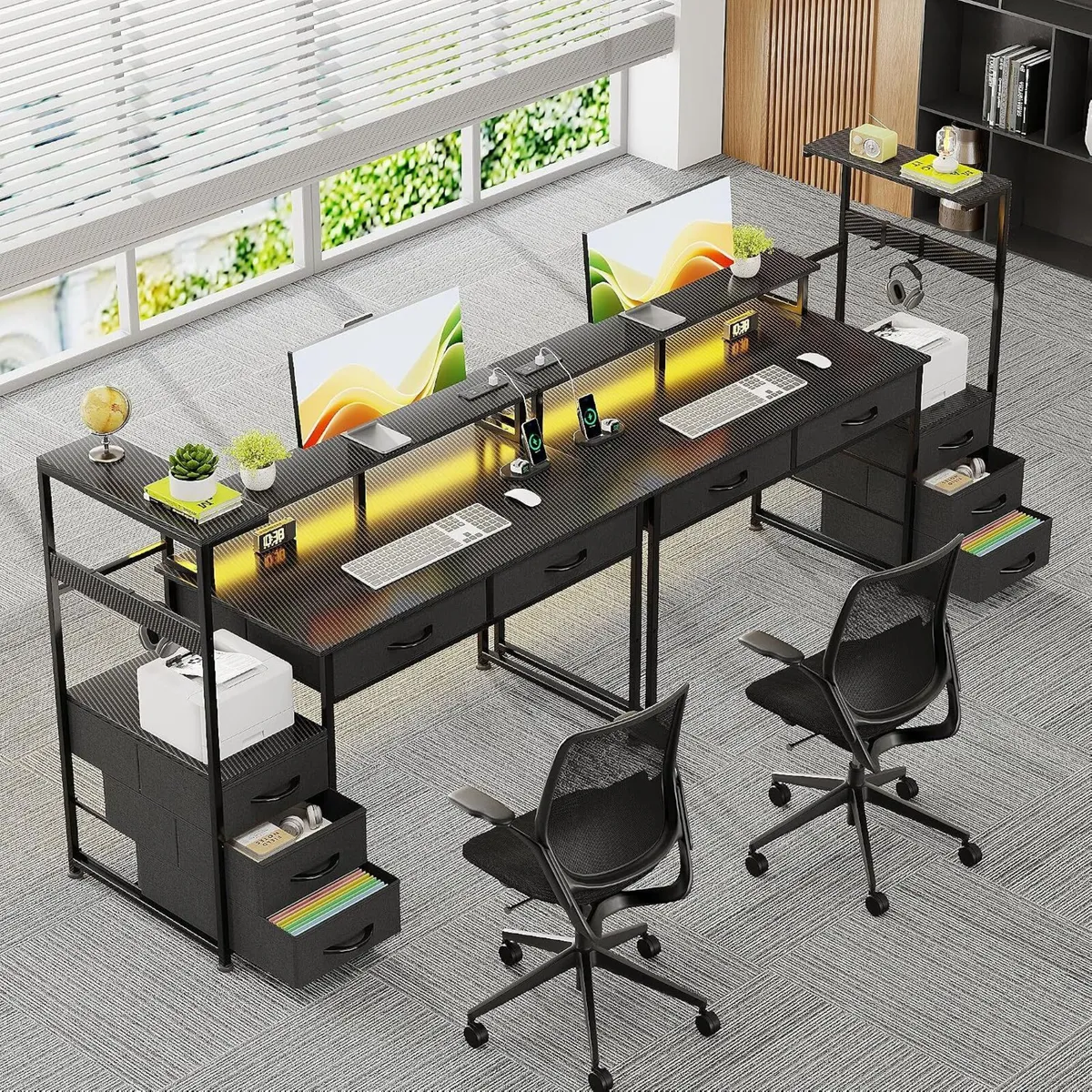 Computer Desk with 6 Fabric Drawers Reversible - Image 2