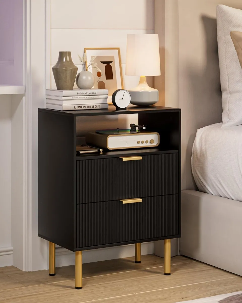 Bedside Table with 2 Drawers Modern Cabniet Metal - Image 1
