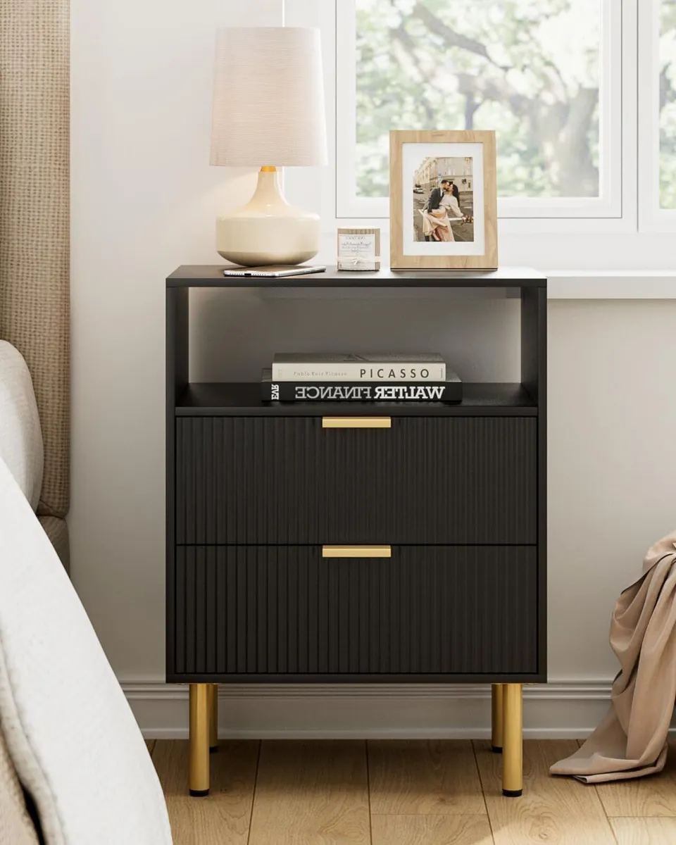 Bedside Table with 2 Drawers Modern Cabniet Metal - Image 3