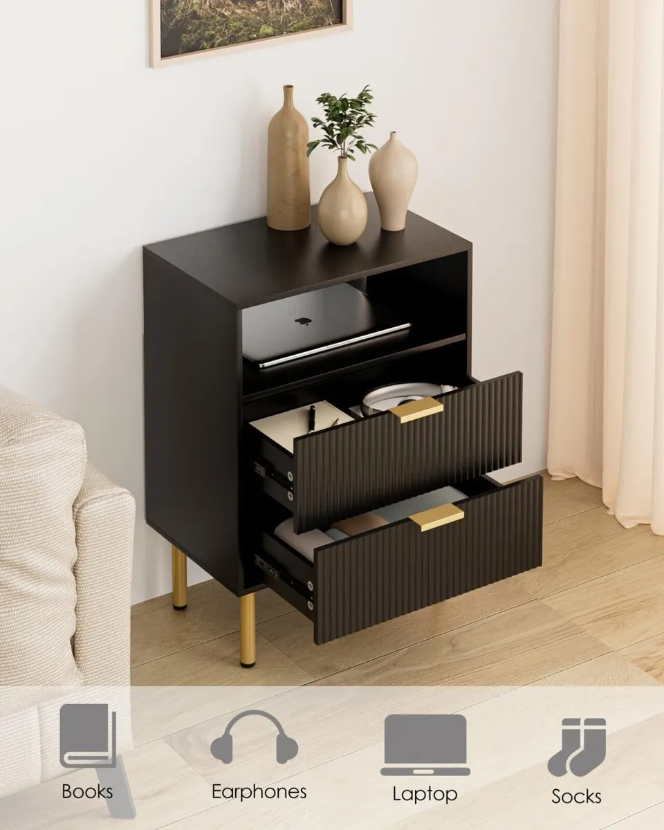 Bedside Table with 2 Drawers Modern Cabniet Metal - Image 4