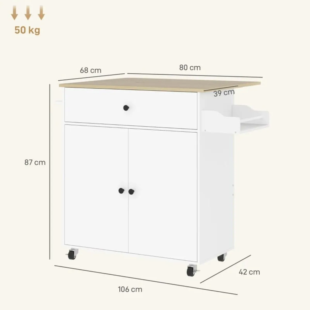 Rolling Kitchen Island with Drop Leaf, Kitchen Sto - Image 2