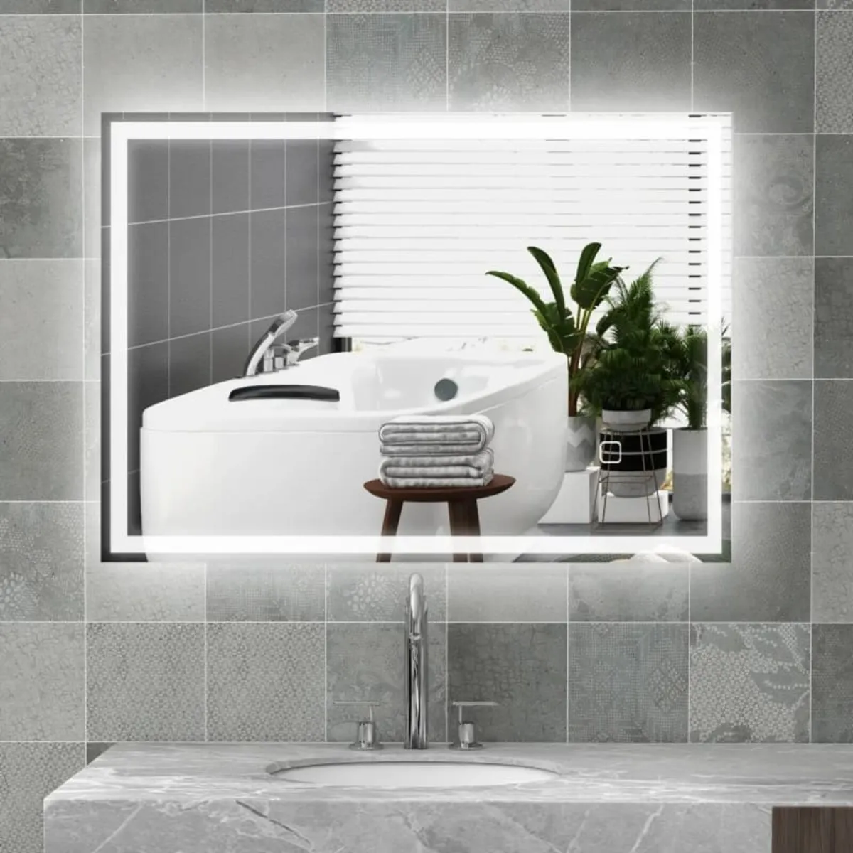70 x 50cm LED Bathroom Mirror with Lights, Dimmabl - Image 1