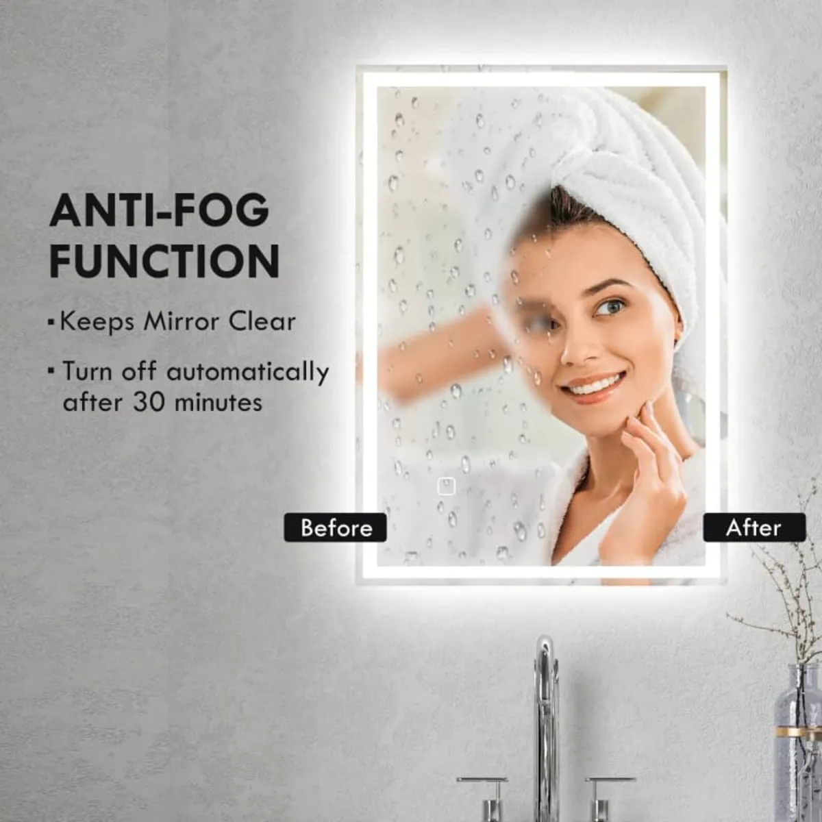 70 x 50cm LED Bathroom Mirror with Lights, Dimmabl - Image 3