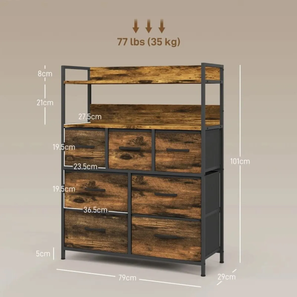 Rustic Chest of Seven Fabric Drawers - Rustic Brow - Image 2