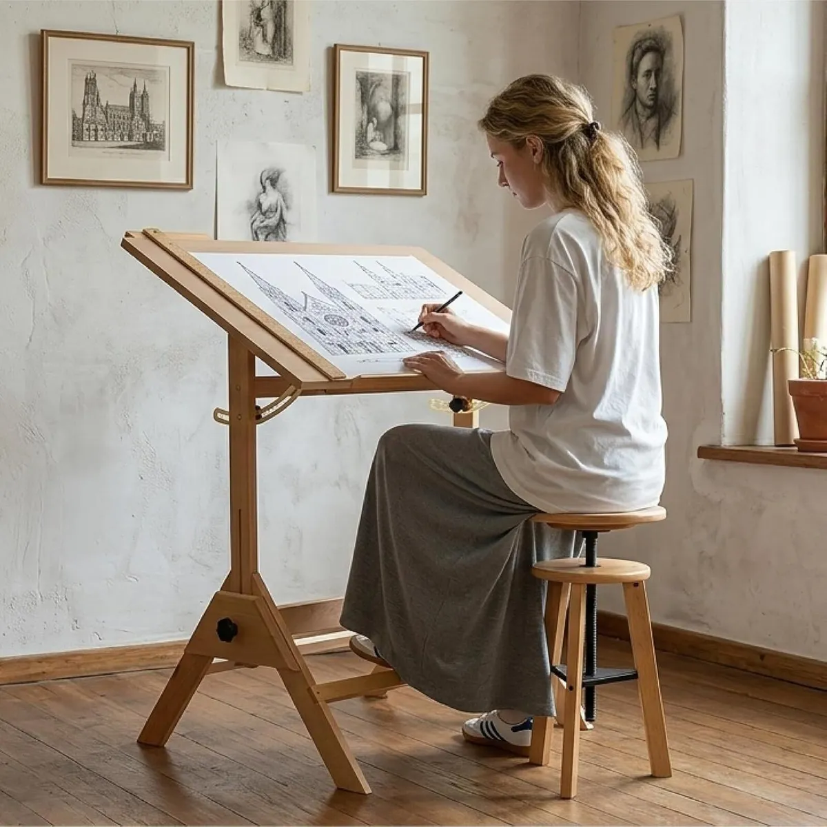 Wood Adjustable Drafting Table: 35.5" X 23.5" - Image 2