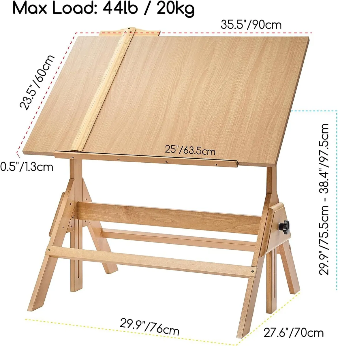 Wood Adjustable Drafting Table: 35.5" X 23.5" - Image 3