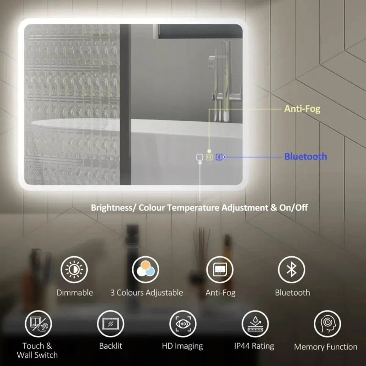 60 x 80 cm Backlit Illuminated Bathroom Mirror wit - Image 2