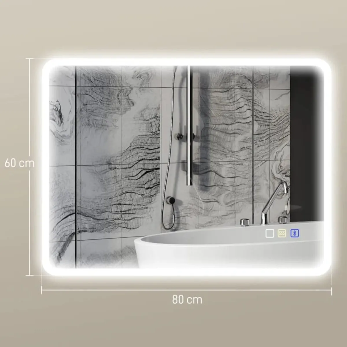 60 x 80 cm Backlit Illuminated Bathroom Mirror wit - Image 4