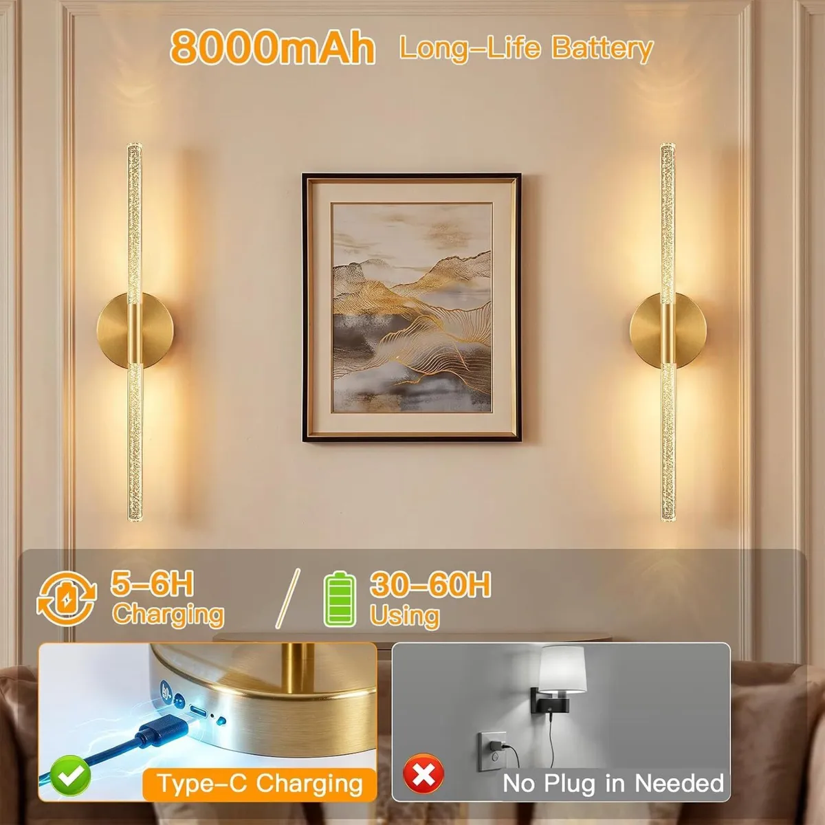 Wall Lights Indoor 8000mah with Bubble Acrylic - Image 2