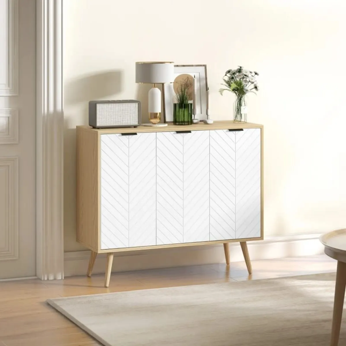 Low sideboard storage cabinet 2 cabinets 3 chevron - Image 4