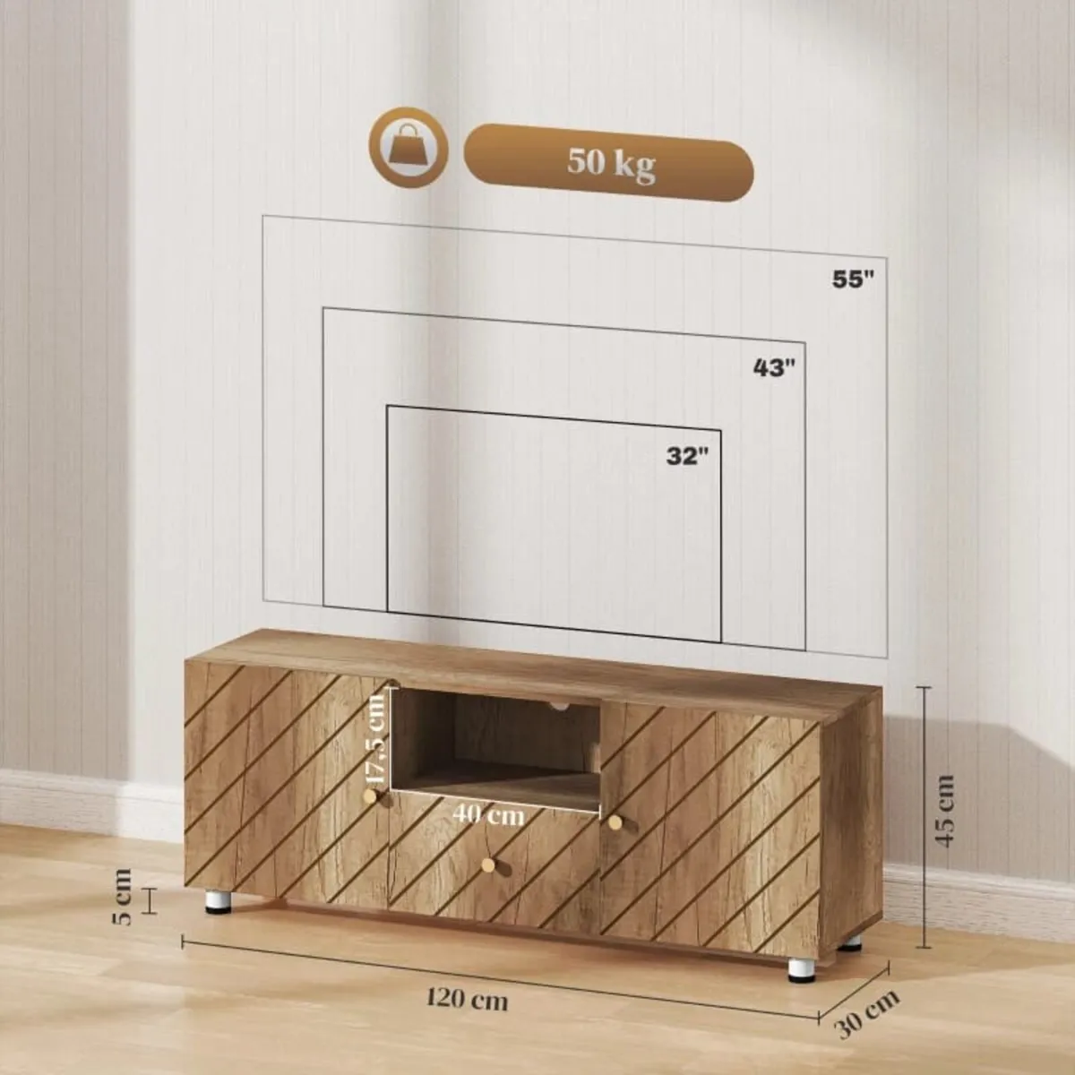 TV stand bench for TVs up to 50 inches with 2 cabi - Image 3
