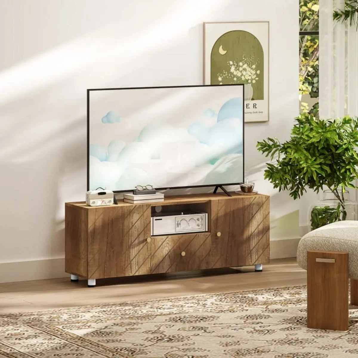 TV stand bench for TVs up to 50 inches with 2 cabi - Image 2