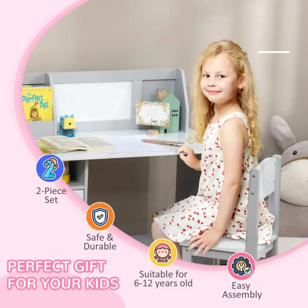 Kids Table and Chair Set w/ Whiteboard - Grey


Fe - Image 4