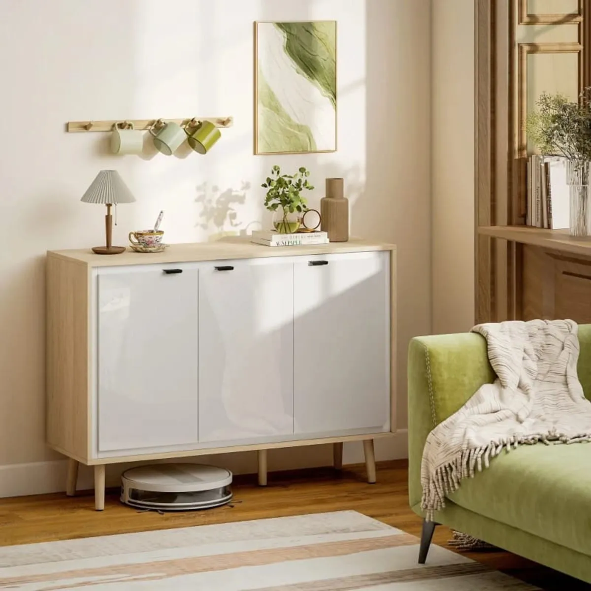 High-Gloss Sideboard, Storage Cabinet with 3 Doors - Image 1