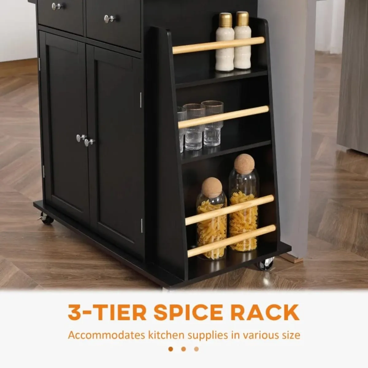 Kitchen trolley island with worktop, shelf, bottle - Image 3