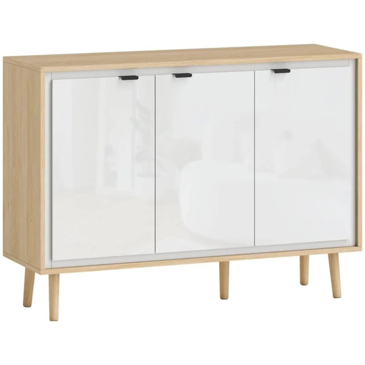 High-Gloss Sideboard, Storage Cabinet with 3 Doors - Image 3