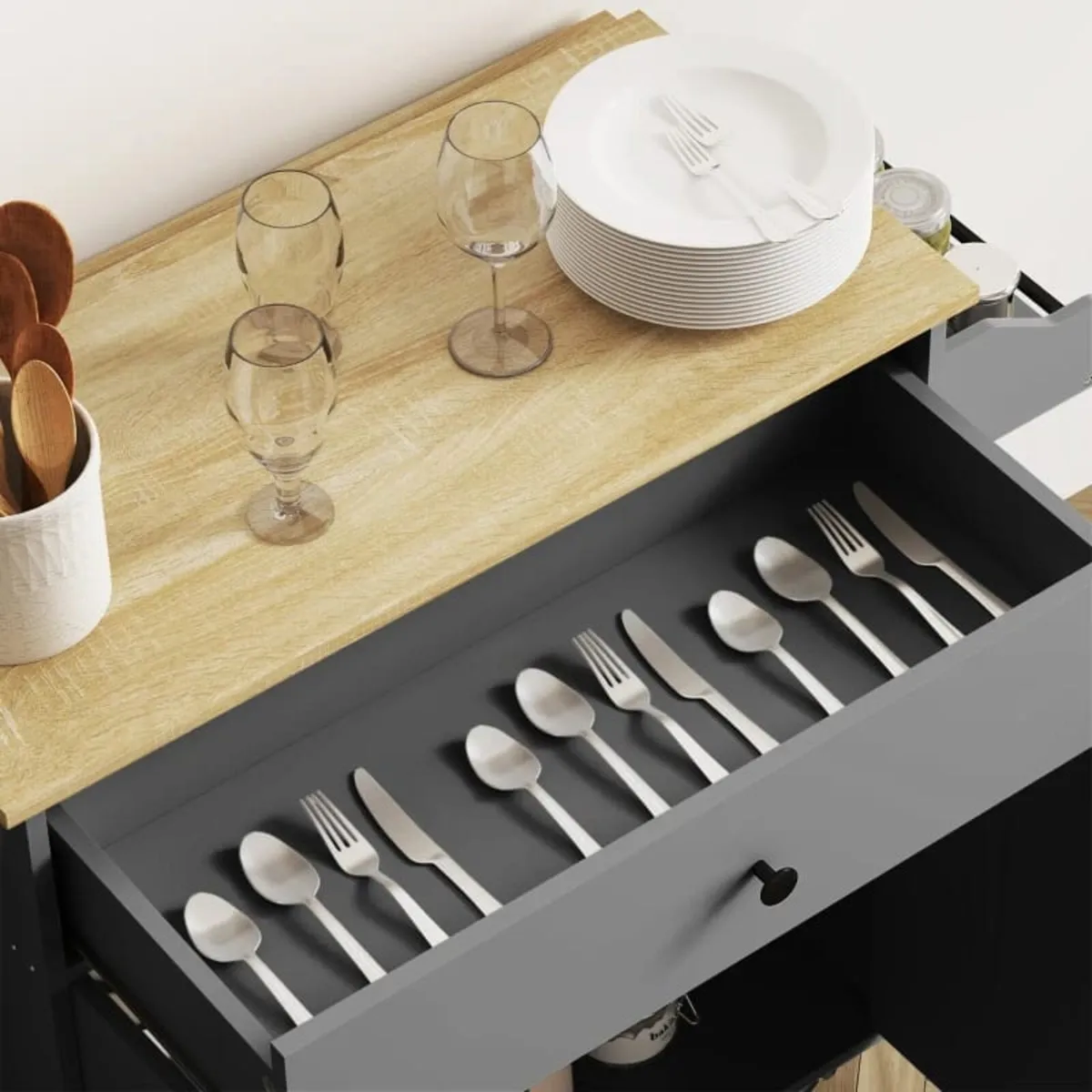 Kitchen trolley on wheels, Kitchen island with dra - Image 3