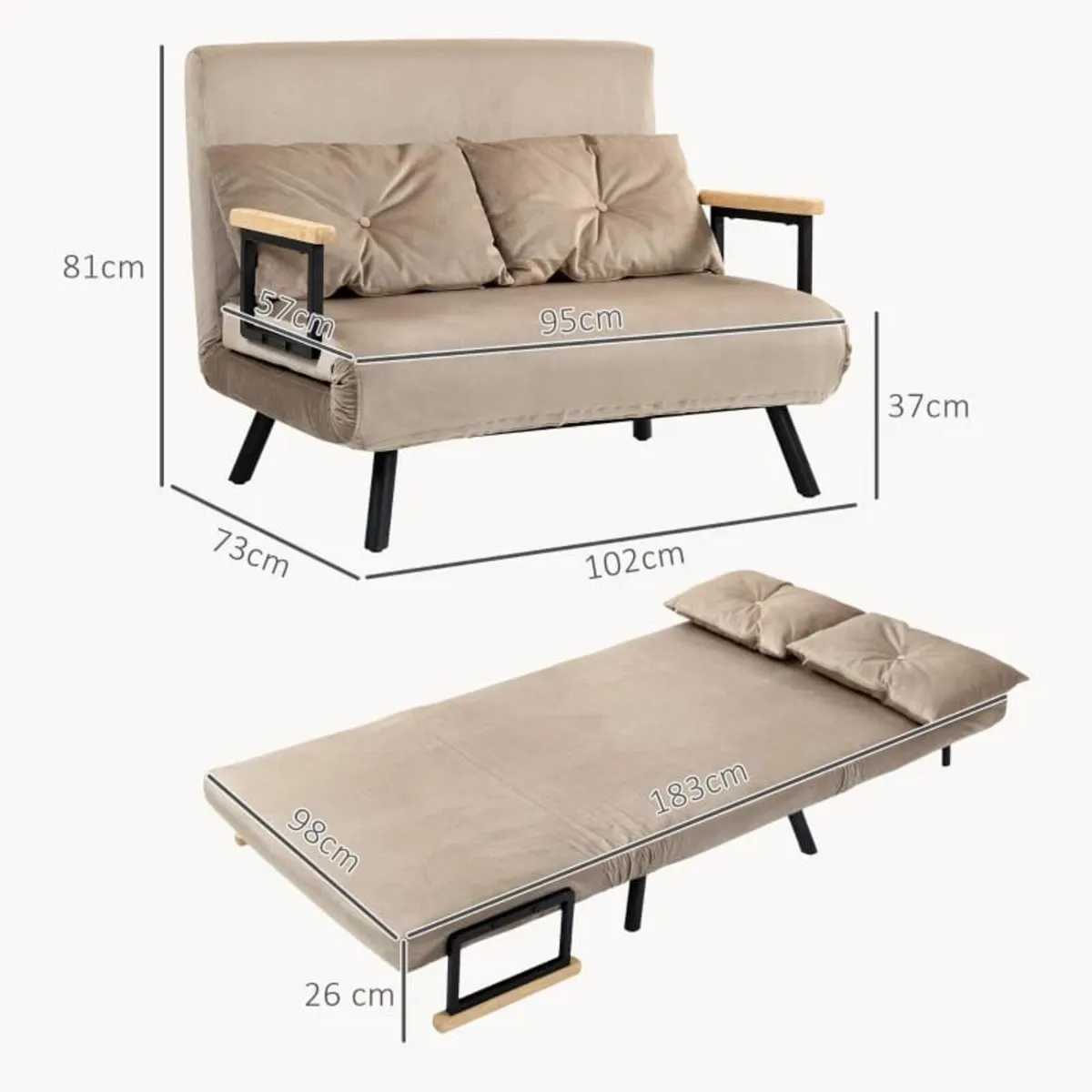 Sleeper chair, guest bed, wooden armrests, metal f - Image 2